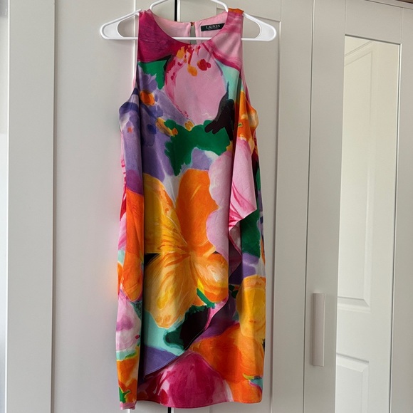 Lauren Ralph Lauren Women's Petite Floral Print Crepe Shift Dress Size 8P - Picture 1 of 6